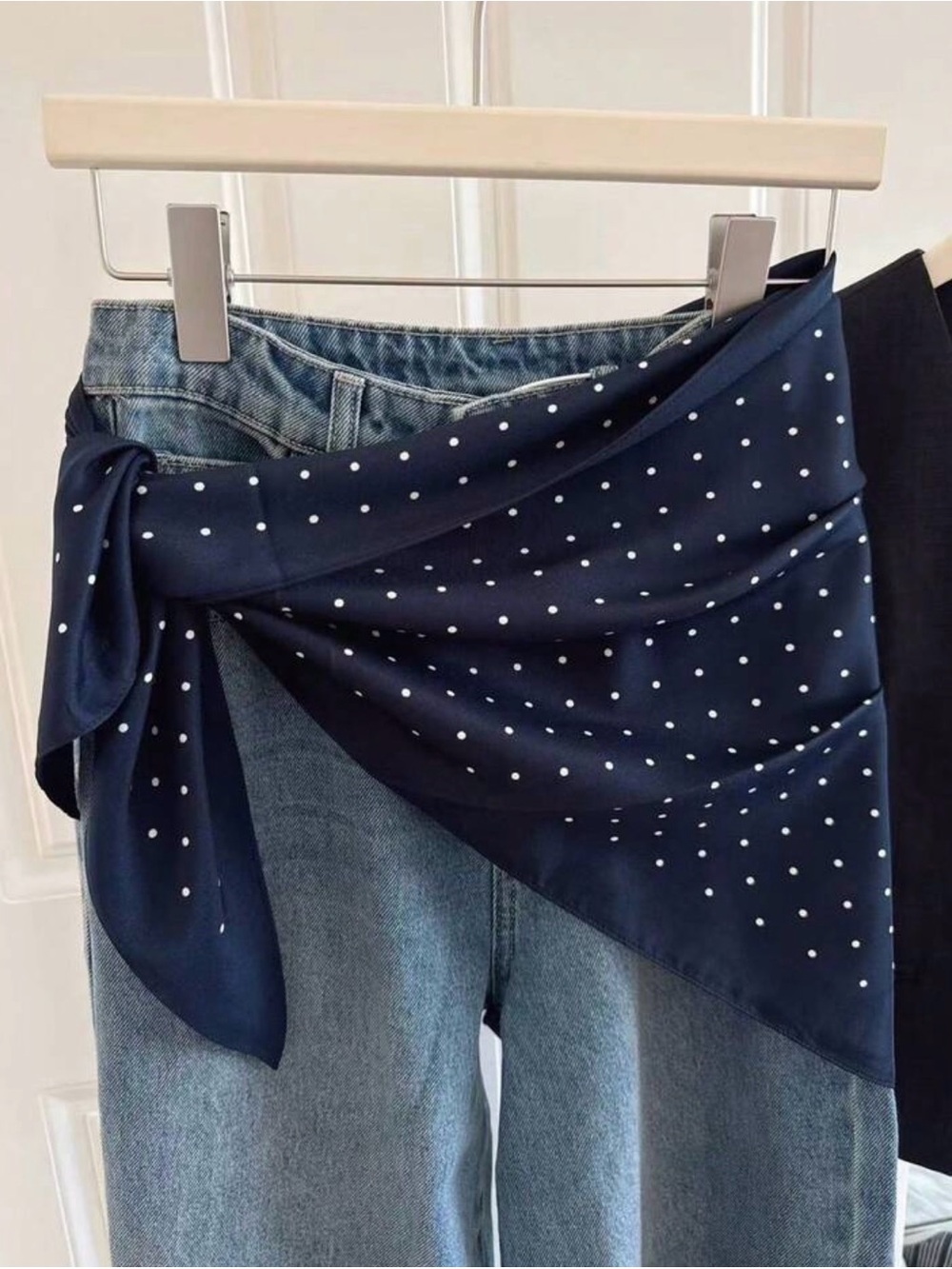 Navy Polka Dot Tie-Wrap Scarf A1987